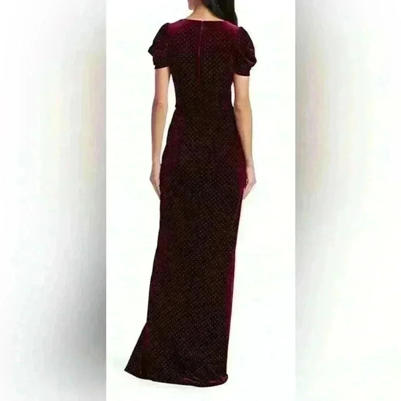 ML Monique Lhuillier Burgundy Velvet Studded Gown NWT Size 16 $495 Reta - Picture 3 of 7